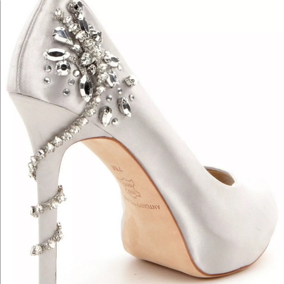 ANTONIO MELANI CAREAN SATIN RHINESTONE JEWEL DETAIL PEEP-TOE PUMP (R) - Picture 2 of 11